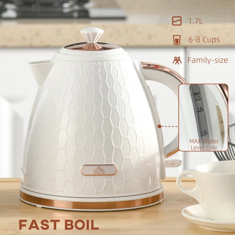 3kW Rapid Boil Honeycomb Kettle in Cream - Stylish Electric Tea Kettle for Fast Boiling and Modern Kitchen Decor