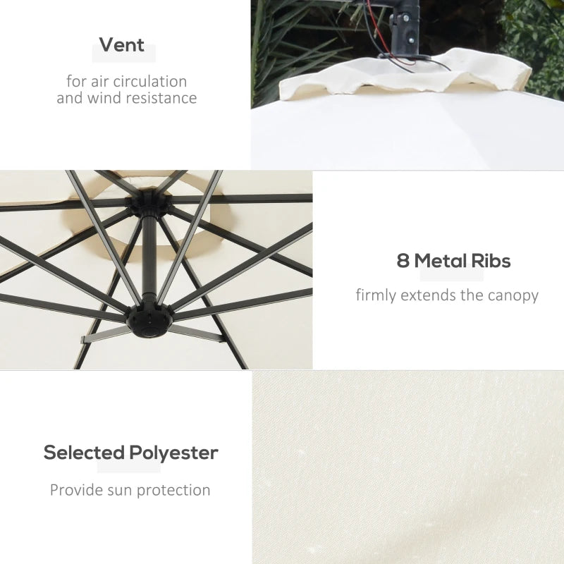 Cream Solar LED Patio Umbrella - 2.95m x 2.45m