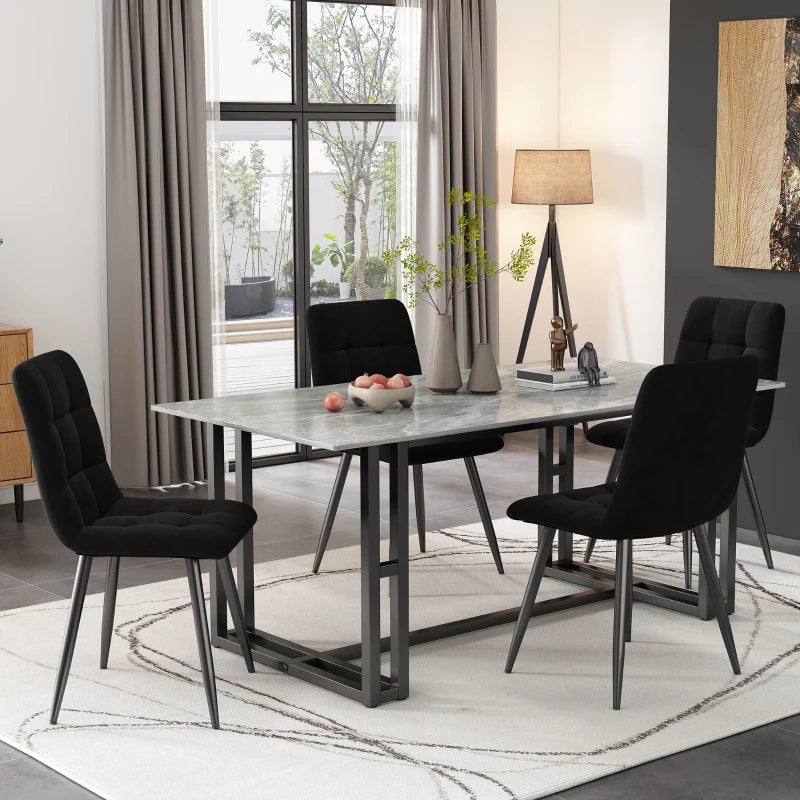 Set of 4 Ergonomic Velvet Dining Chairs with Upholstered Seat and Metal Frame in Black