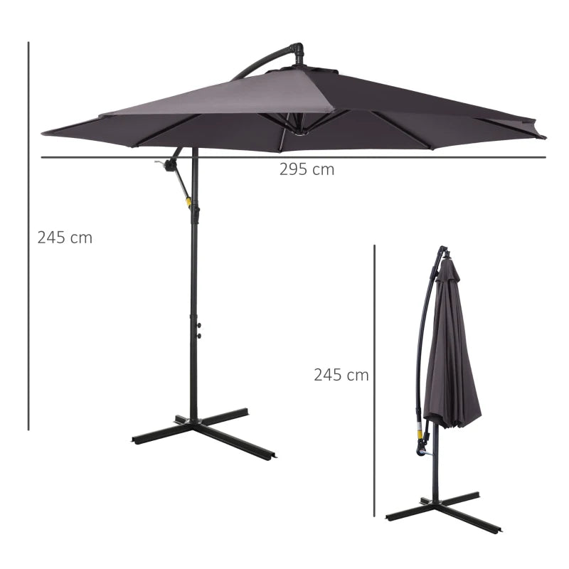 Dark Grey 3M Hanging Cantilever Umbrella Parasol for Patio