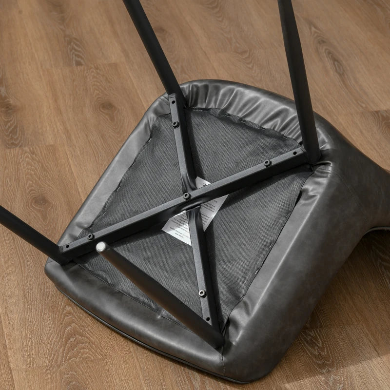 Retro Dining Chair Set of 4 - PU Leather Upholstered Kitchen & Living Room Chairs with Metal Legs in Grey