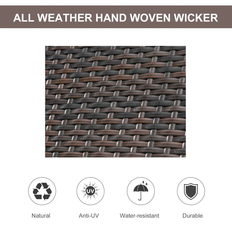 2 Seater Rattan Sun Lounger Set - Brown/Cream White