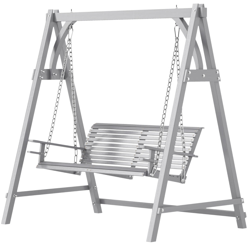 2 Seater Garden Swing Seat - Grey Larch Wood Hammock Bench Lounger