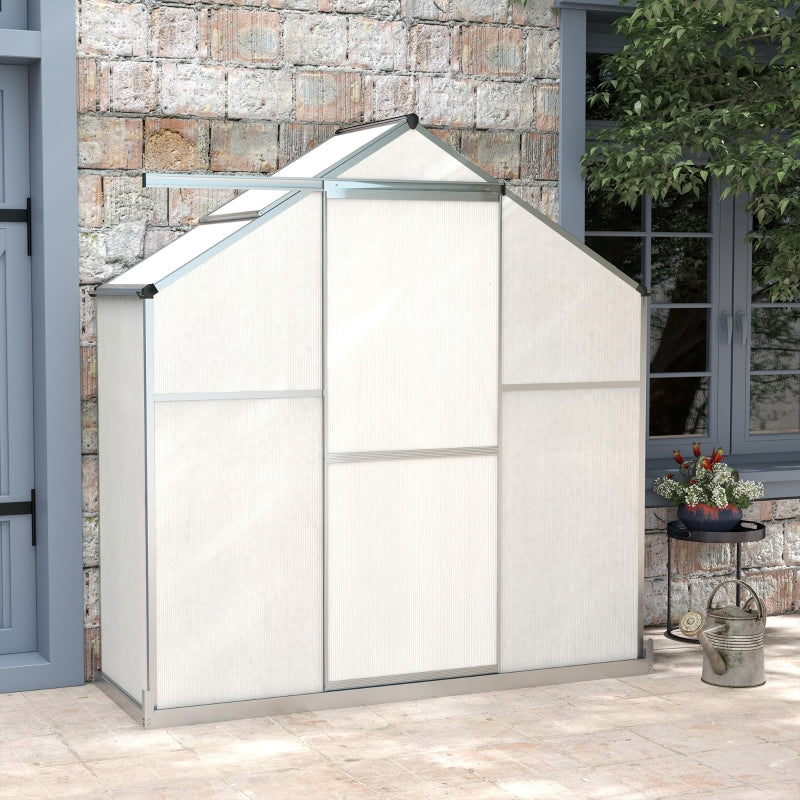 6x2.5ft Green Polycarbonate Walk-In Greenhouse with Rain Gutter, Sliding Door, Window, Foundation