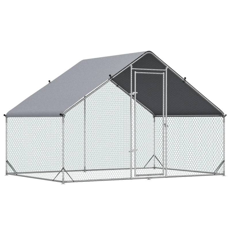 Galvanised Walk-in Chicken Coop & Rabbit Hutch - 3x2x2m Poultry House with Water-Resistant Cover for Garden