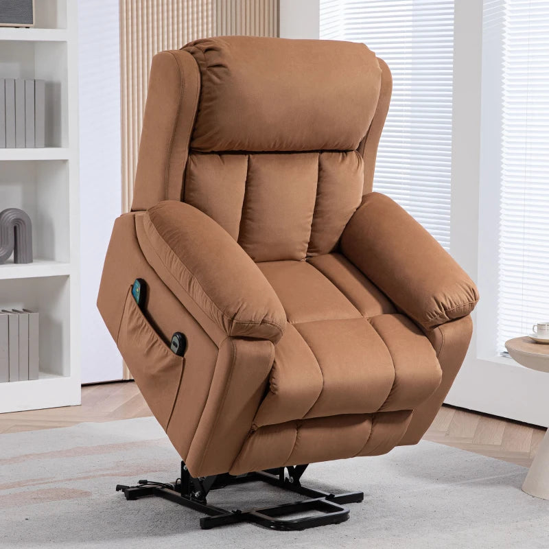 Electric Reclining Lift Chair with Eight Massage Points and Remote Control - Brown Comfort Solution