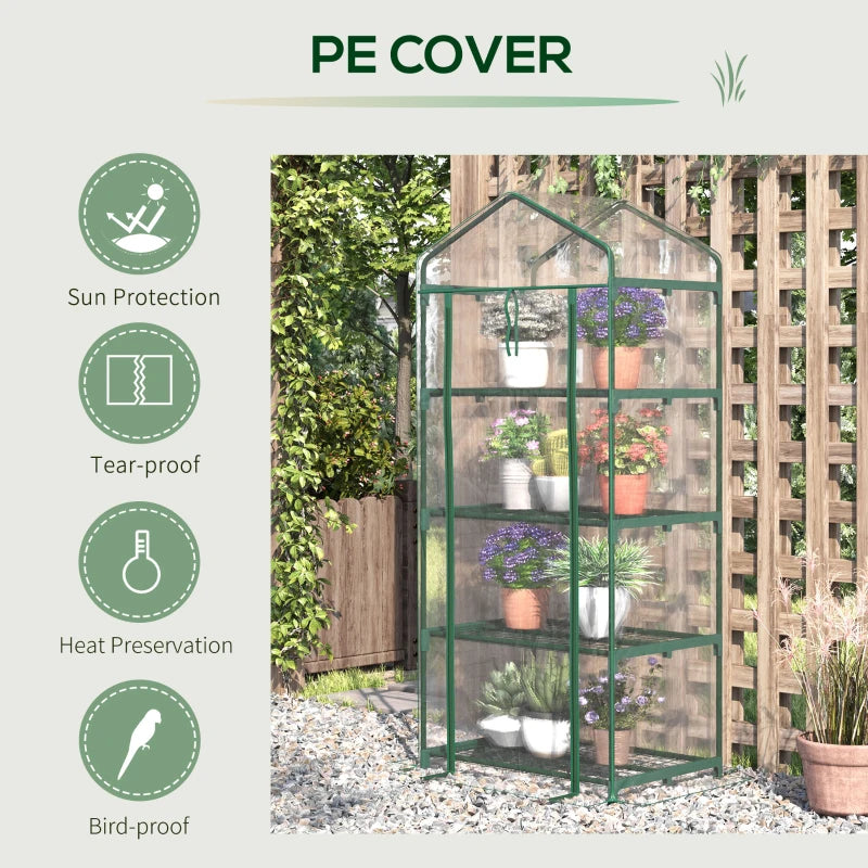 Compact Green 4-Tier Portable Plant Grow Shed 160x70x50cm