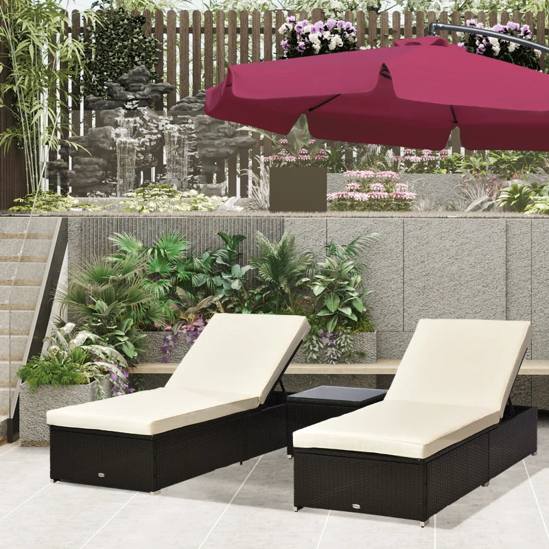 2-Seater Rattan Lounger Set in Deep Coffee/Cream White