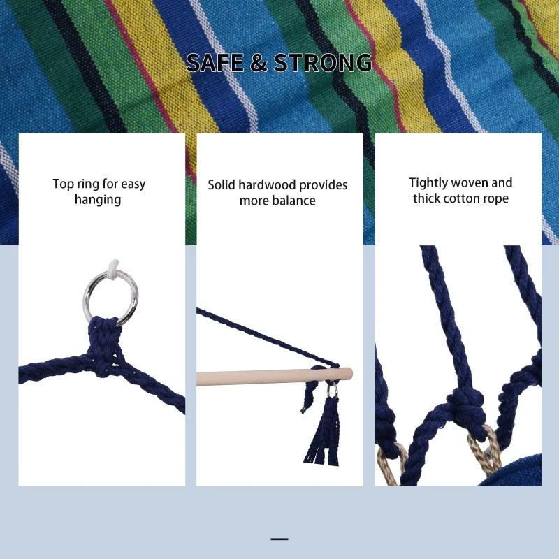 Blue Striped Outdoor Hanging Hammock Swing Chair with Footrest