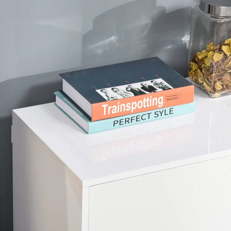 High Gloss White Side Cabinet with Push-Open Design, 2 Drawers & 2 Cabinets, 74H x 117W x 36Dcm for Living Room