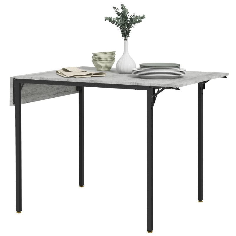 Stylish Grey Four-Person Drop Leaf Dining Table - Space-Saving Design for Modern Homes and Small Dining Areas