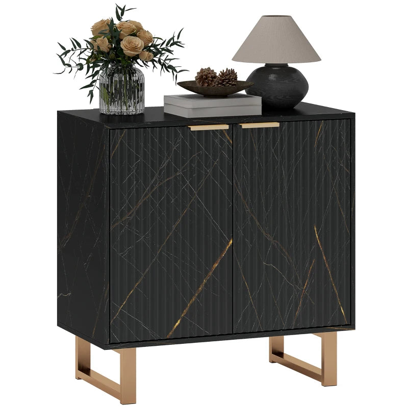 Elegant Black and Gold-Tone Storage Sideboard - Modern Design for Living Room, Dining Room, or Entryway