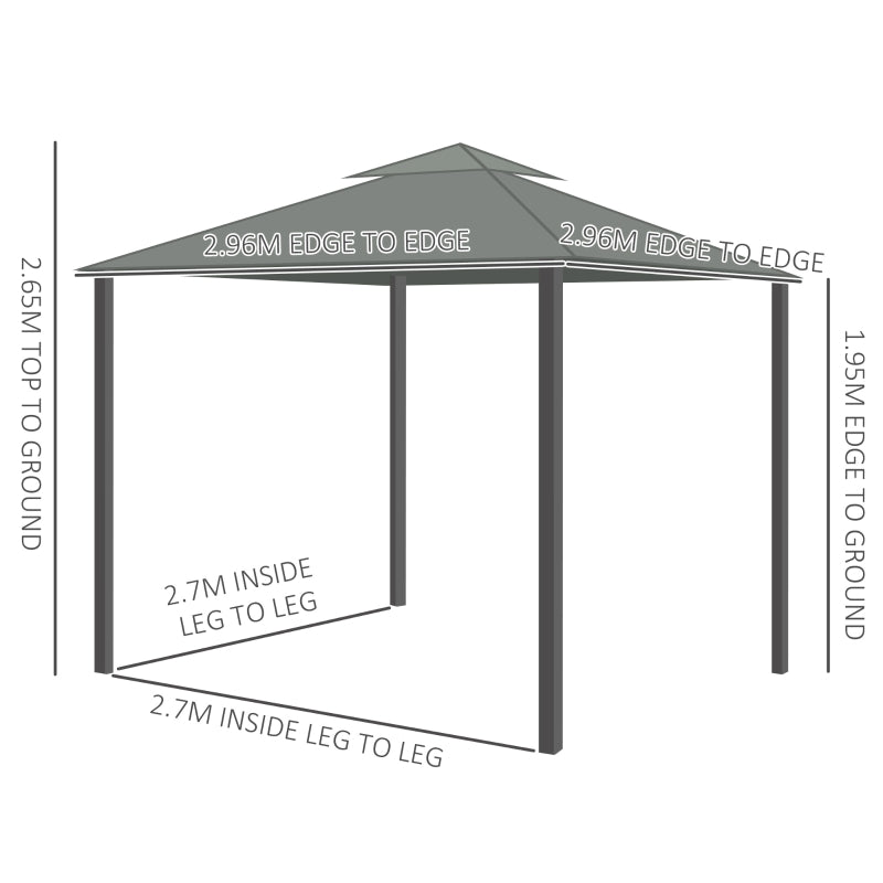 3m x 3m Grey Gazebo With Aluminium Frame