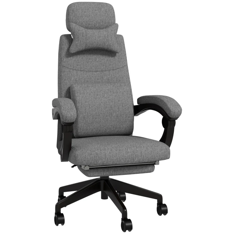 Vinsetto Grey Linen-Look Office Chair with 160° Recline and Footrest - Ergonomic Comfort for Home and Office