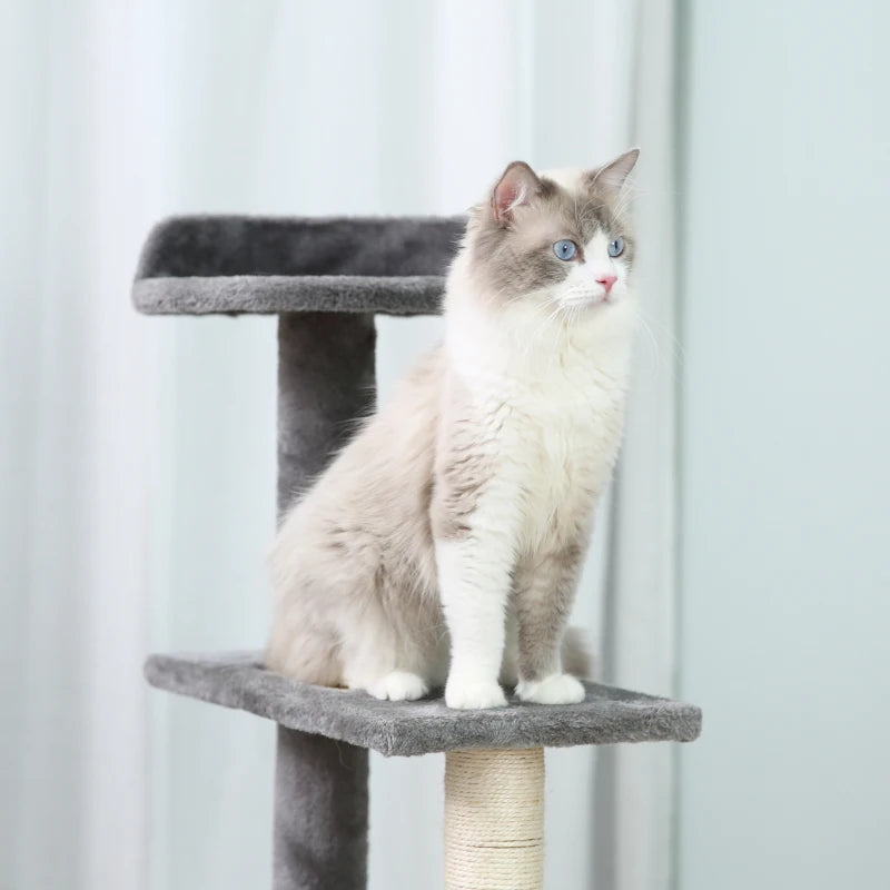 100 cm Cat Tree for Indoor Cats - Grey Kitten Scratching Post & Climbing Tower Activity Centre