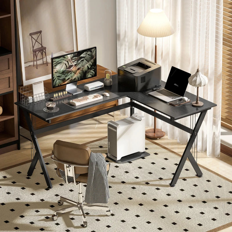 L Shaped Gaming Desk 155x130cm - Corner Computer Desk with CPU Stand for Home Office & Study - Black