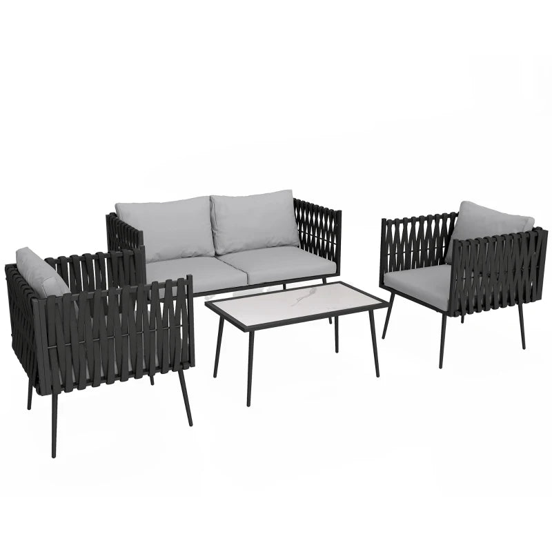Light Grey 4-Piece Garden Furniture Set with Cushions - Outdoor Patio Seating