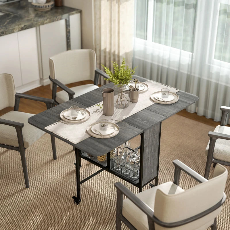 Stylish Six-Person Drop Leaf Dining Table in Grey and Black - Perfect for Small Spaces and Modern Homes