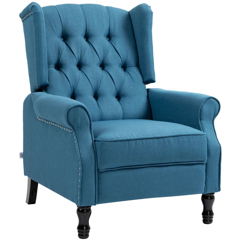 Vintage Blue Reclining Armchair with Footrest - 150° Adjustable Comfort for Relaxation