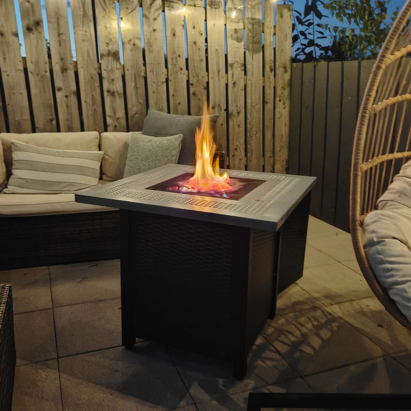 71x71cm 40000 BTU Gas Fire Pit Table - Stylish Black/Grey Outdoor Heating Solution for Patios & Backyards