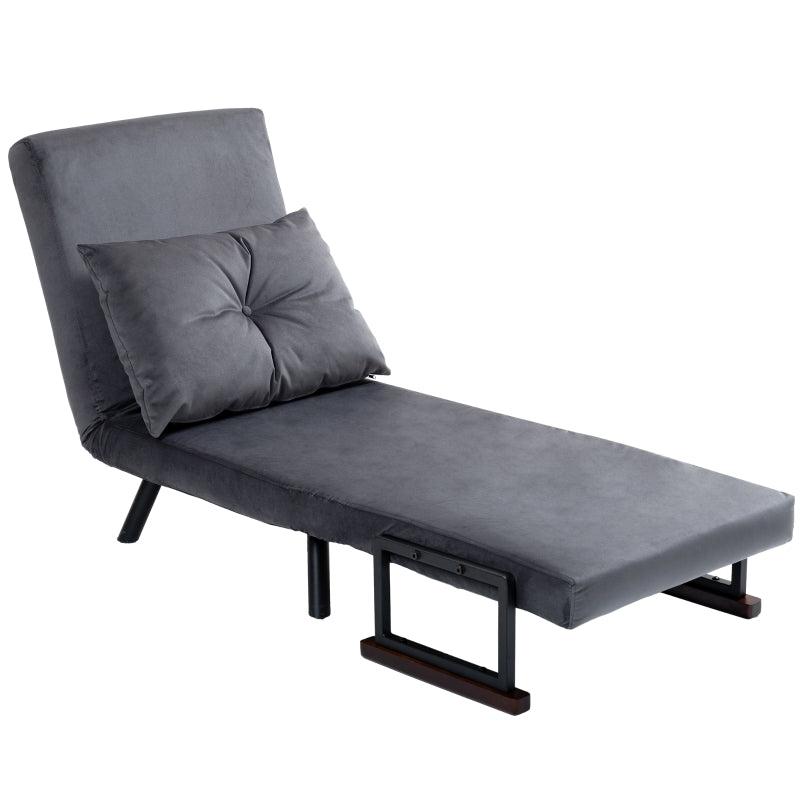 Velvet-Feel Charcoal Grey Single Chair Bed with Pillow - Versatile 4-in-1 Design for Comfort and Style