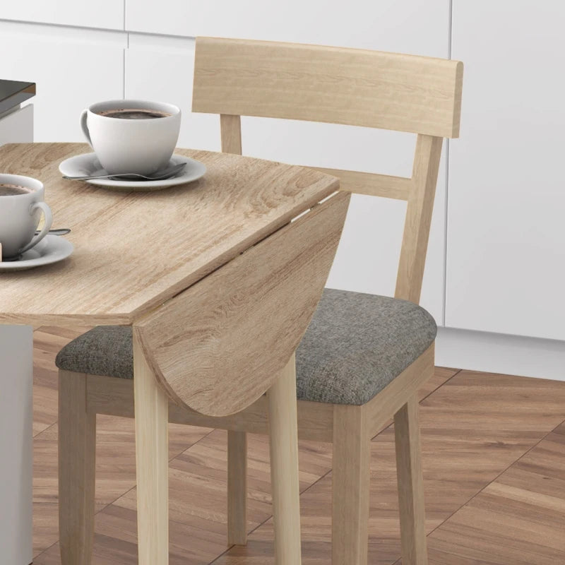 Folding Round Drop Leaf Dining Table for 4 Space Saving Small Kitchen Table with Wood Legs Natural Finish