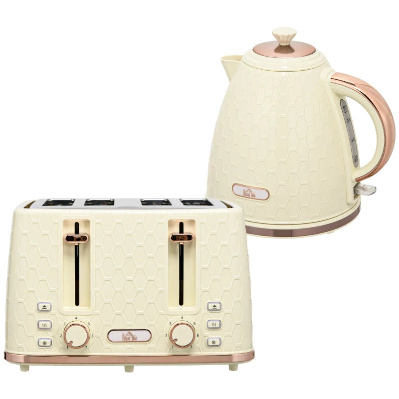 Beige Kettle and Toaster Set - 1.7L Fast Boil Jug Kettle & 4 Slice Toaster with 7 Browning Levels