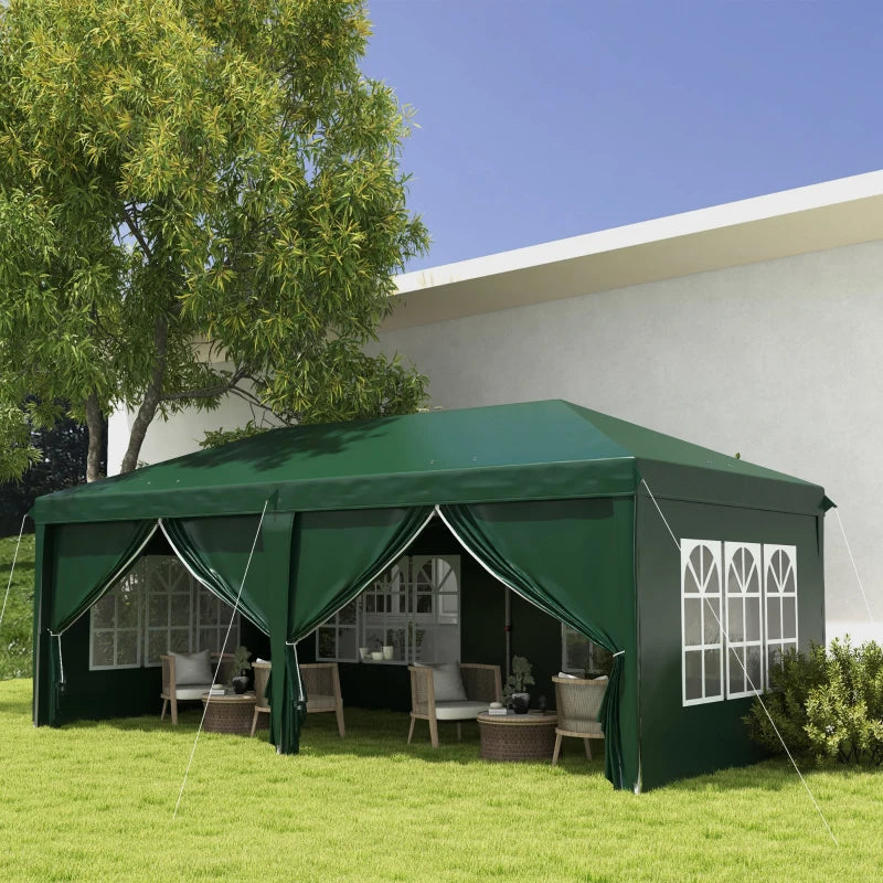 Dark Green 3x6m Pop-Up Gazebo with Curtain Walls and Windows