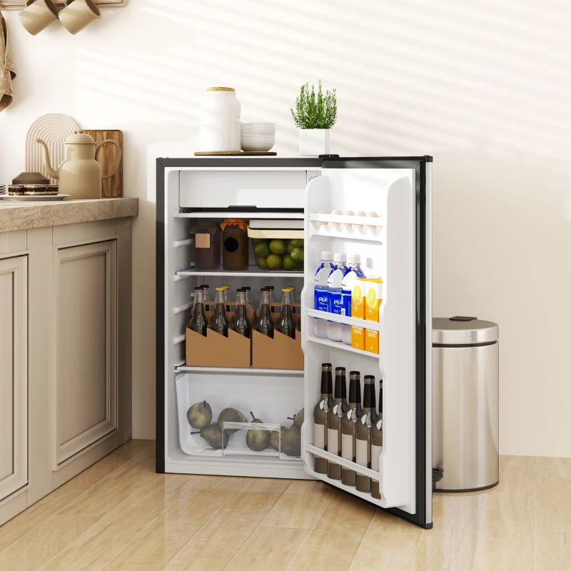 91L Freestanding Under Counter Fridge Freezer - Compact Silver Chiller Box, Adjustable Thermostat, 47.5cm Wide, Ideal for Small Spaces