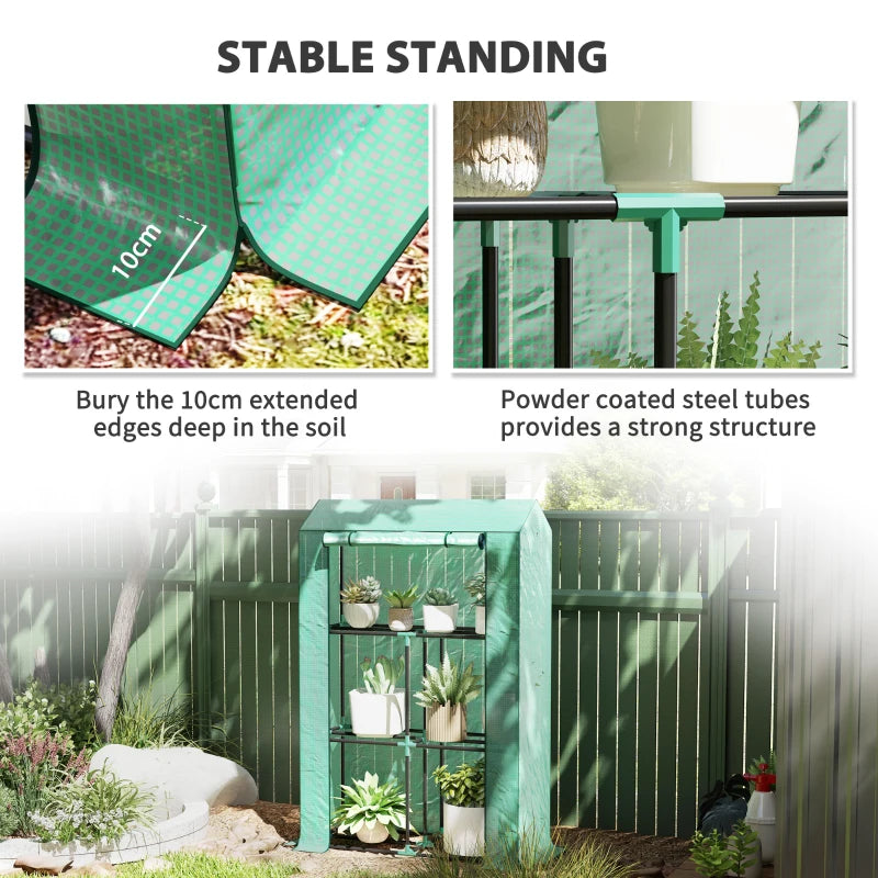 40 x 100cm Three Shelf Steel Frame Greenhouse - Green Color