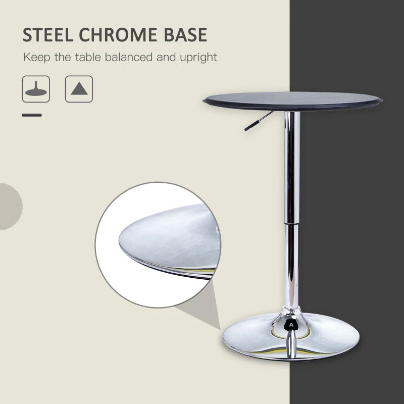 Adjustable Height Round Bar Table - 360° Swivel Counter Pub Table for Kitchen & Cafe - Black Finish