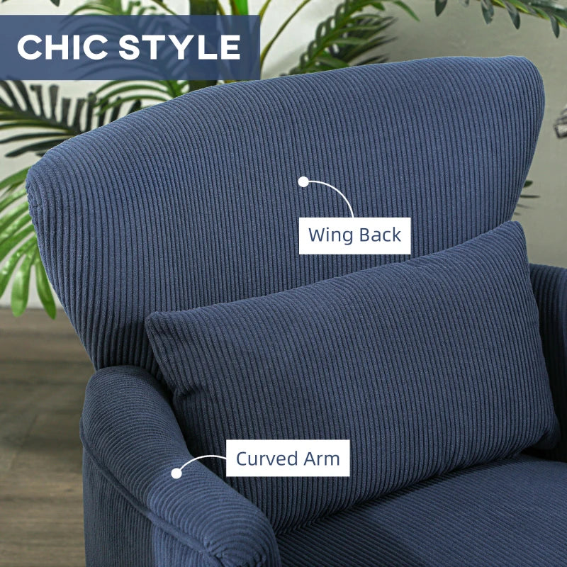 Blue Corduroy Retro Accent Chair for Stylish Living Room Decor