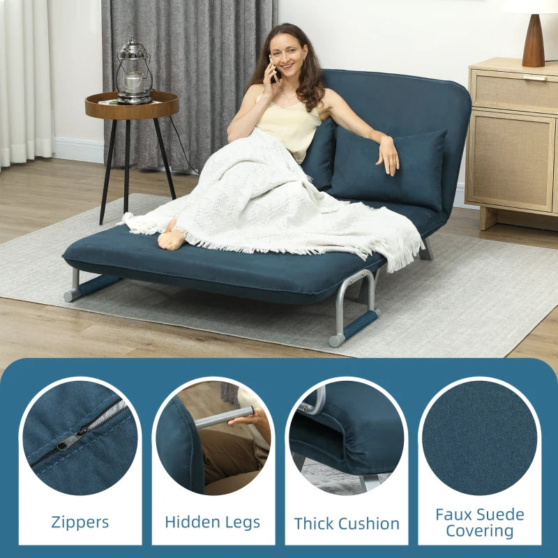 Navy Blue Two-Seater Click-Clack Sofa Bed for Stylish Living Spaces