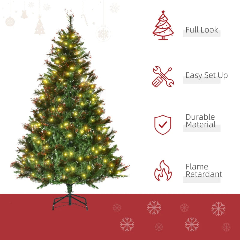 1.8m Pre-Lit Artificial Christmas Tree - 6ft Spruce with Warm White LED Lights & Metal Stand - Holiday Décor