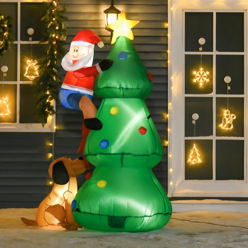 6ft Inflatable Christmas Tree with LED Lights & Santa Dog - Perfect Indoor Outdoor Holiday Decoration for Garden & Lawn Parties