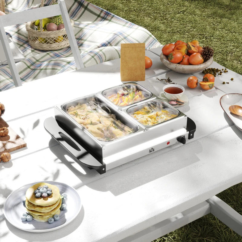 4.5L Stainless Steel Electric Buffet Server with 3 Trays & Lids - Perfect for Parties & Catering