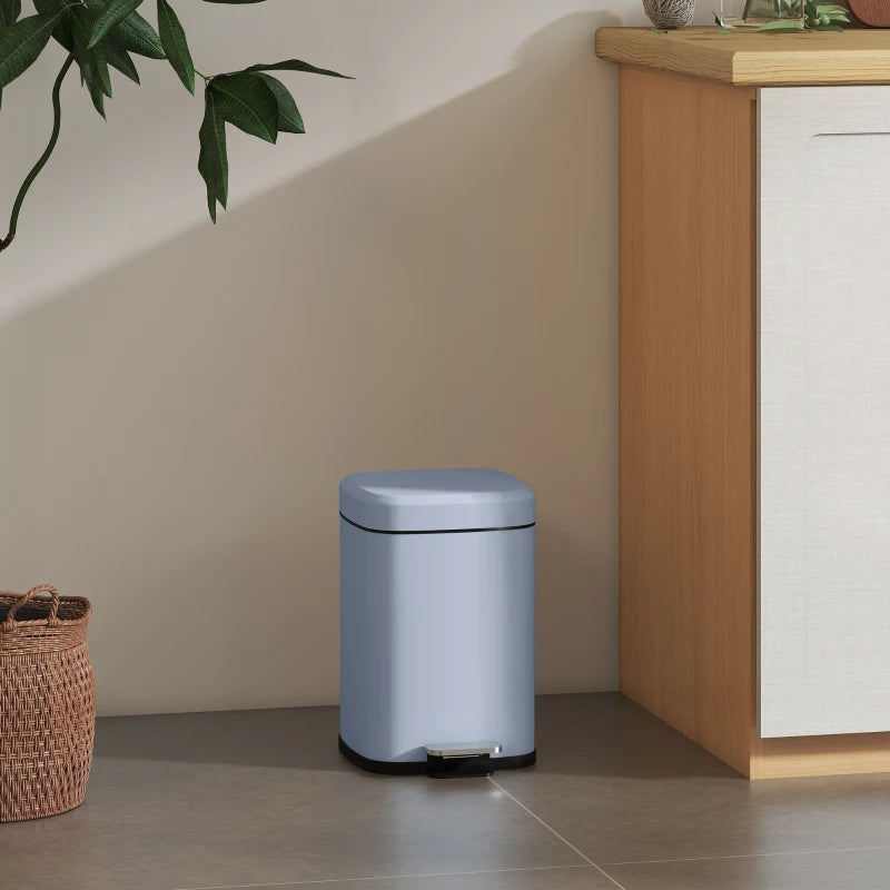 12L Modern Boxy Metal Kitchen Bin - Stylish Light Blue Trash Can for Home Organization & Waste Management