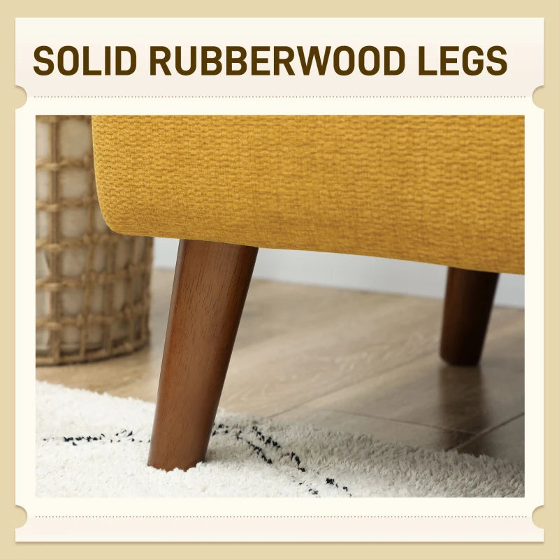 Velvet Feel Fabric 2-Seater Loveseat Sofa with Thick Padding and Wooden Legs in Yellow