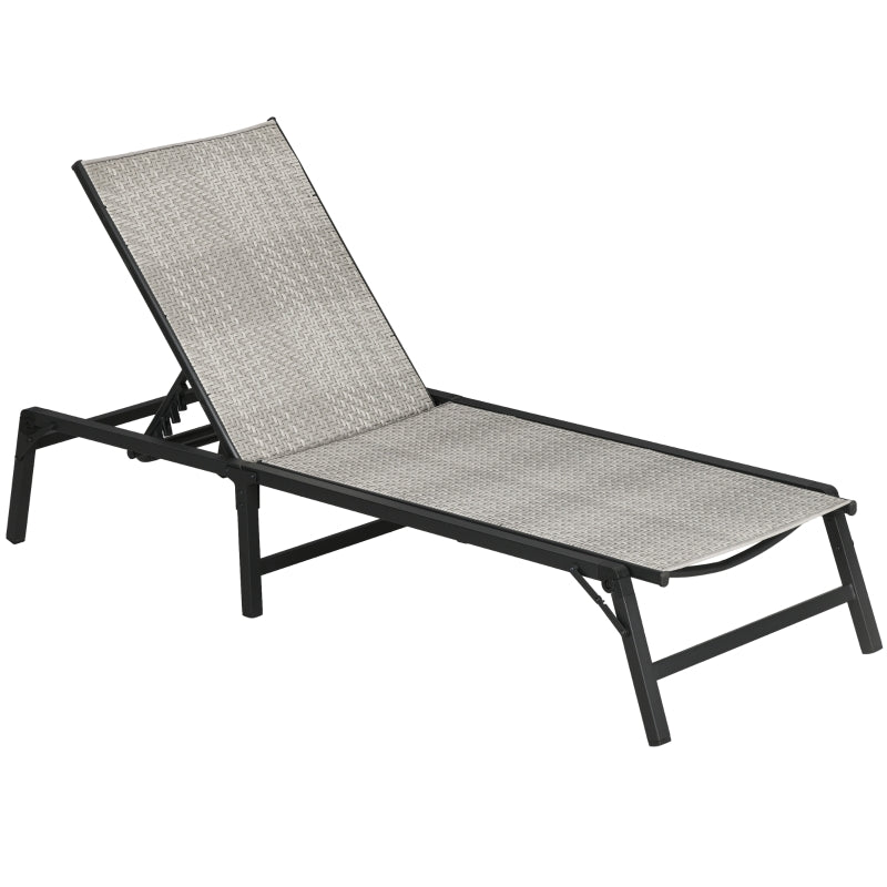 Foldable Rattan Sun Lounger - 5-Level Backrest, Recliner Chair (Mixed Grey)