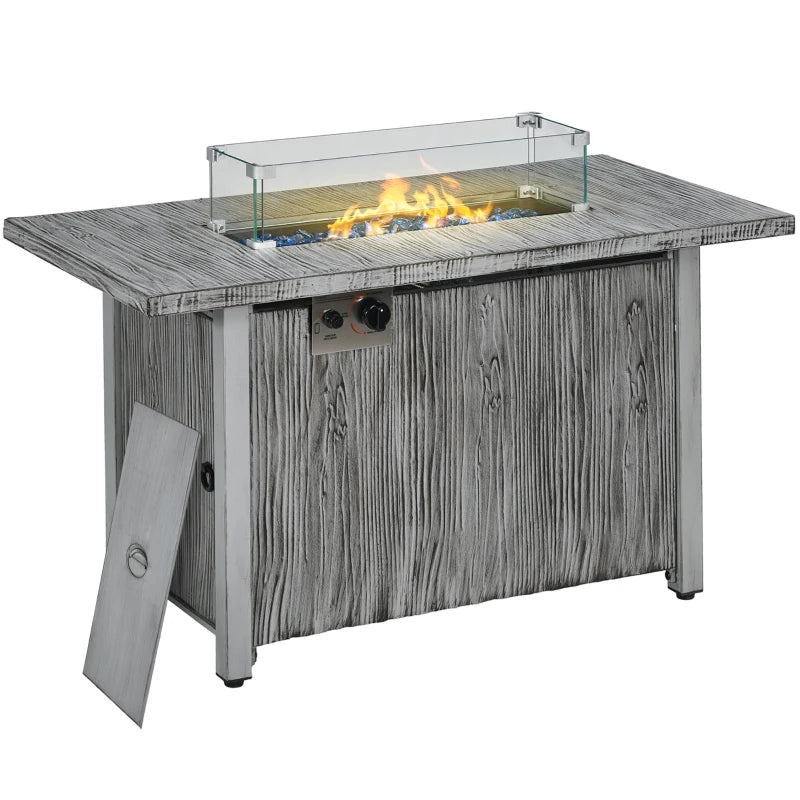 50,000 BTU Grey Gas Fire Pit Table with Cover & Glass Screen - Outdoor Heating Solution for Patios & Backyards