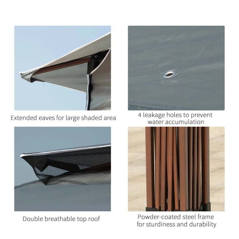 Dark Grey 3x3m Double-Roof Pop Up Gazebo with Netting and Carry Bag