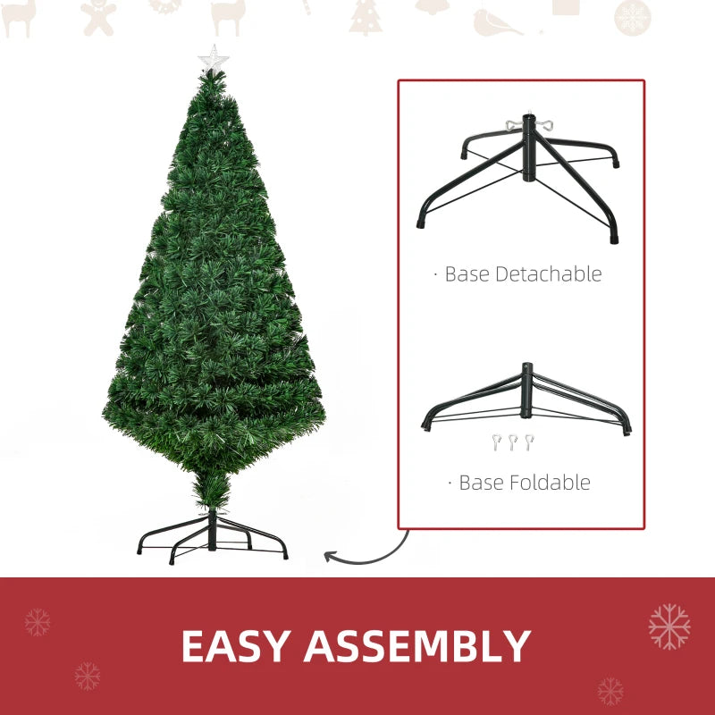 5FT Pre-Lit Fibre Optic Christmas Tree with Multi-Colour Lights & Tree Topper - Perfect Holiday Décor for Xmas