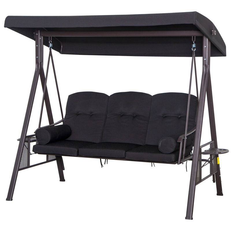 Black 3-Seater Swing Hammock Chair with Canopy and Cushion
