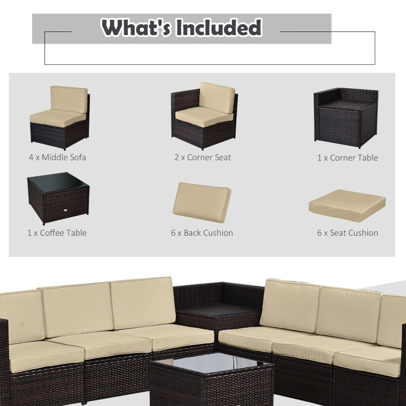 6 Piece Dark Brown Rattan Corner Sofa Set