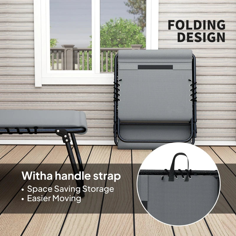 Set of 2 Charcoal Grey Folding Sun Loungers - Recliner Garden Chairs with Quick Drying Pad, Headrest & Side Pocket for Beach and Pool