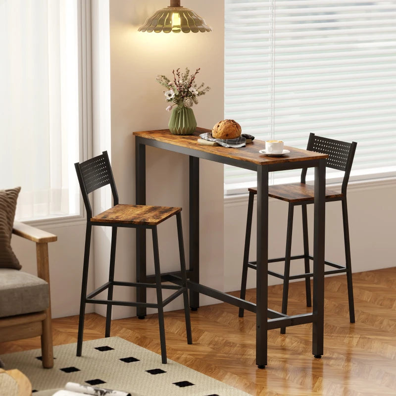 Rustic Brown Rectangular Bar Table - Wood Effect Pub Coffee Table for Small Spaces, Breakfast Dining & Kitchen - Industrial Style