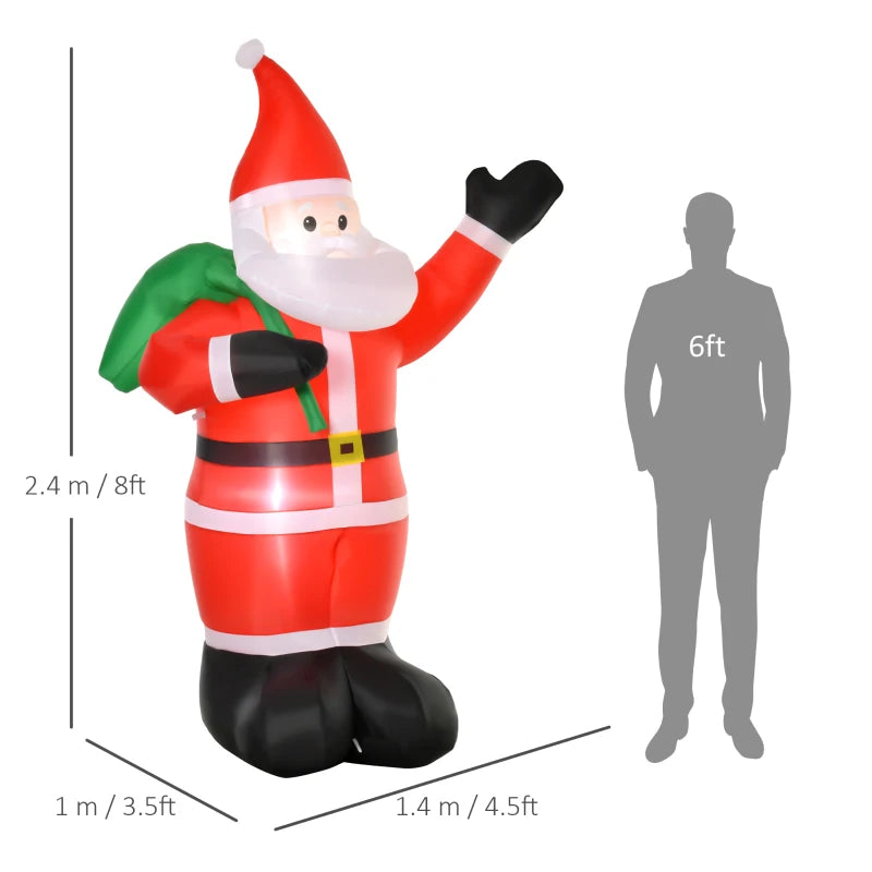8ft Inflatable Santa Christmas Decoration with LED Lights - Holiday Yard Decor for Indoor & Outdoor Use