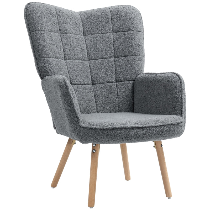 Grey Teddy Fleece Wingback Accent Chair for Stylish Living Room Decor