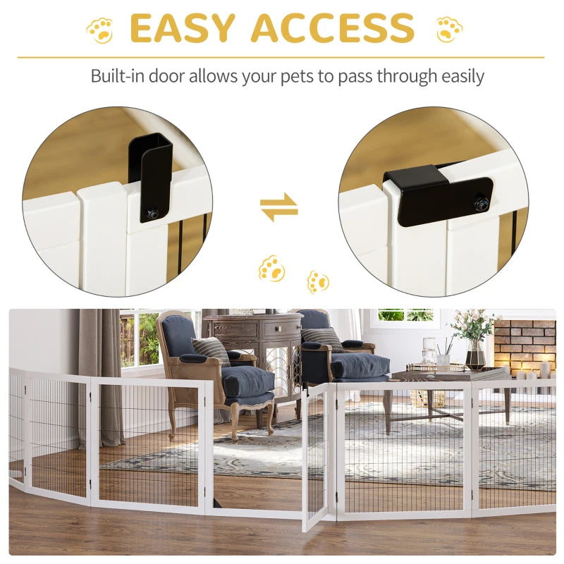 Wooden Freestanding Pet Gate - Stylish Dog Safety Barrier with 2 Support Feet, White - Ideal for Home Use