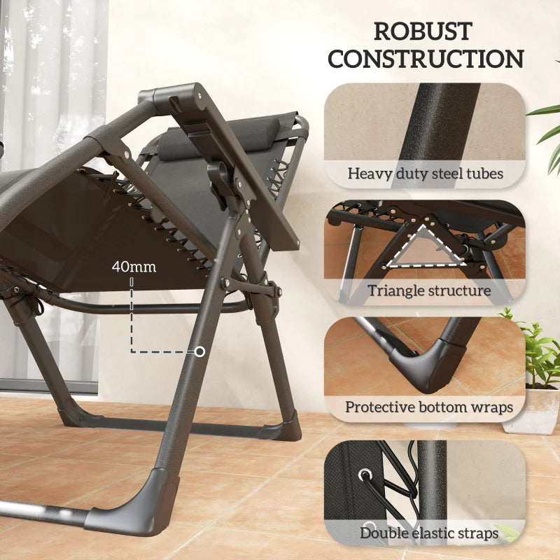 Set of Two Black Reclining Sun Loungers with Cushions - Outdoor Patio Furniture